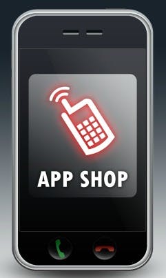 Mobile phone with App Shop graphic on the screen