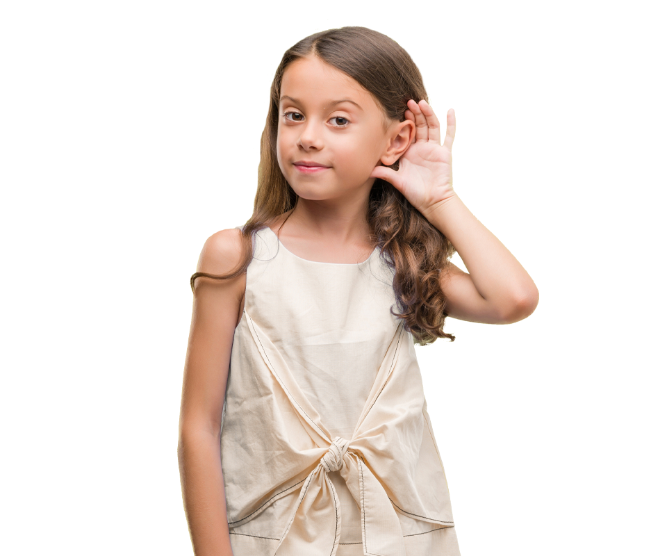 Young girl with her hand up to her ear