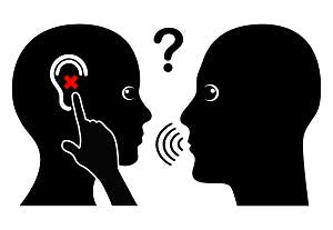 Graphic depicting someone talking and another person not being able to hear