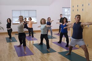 middle aged yoga class